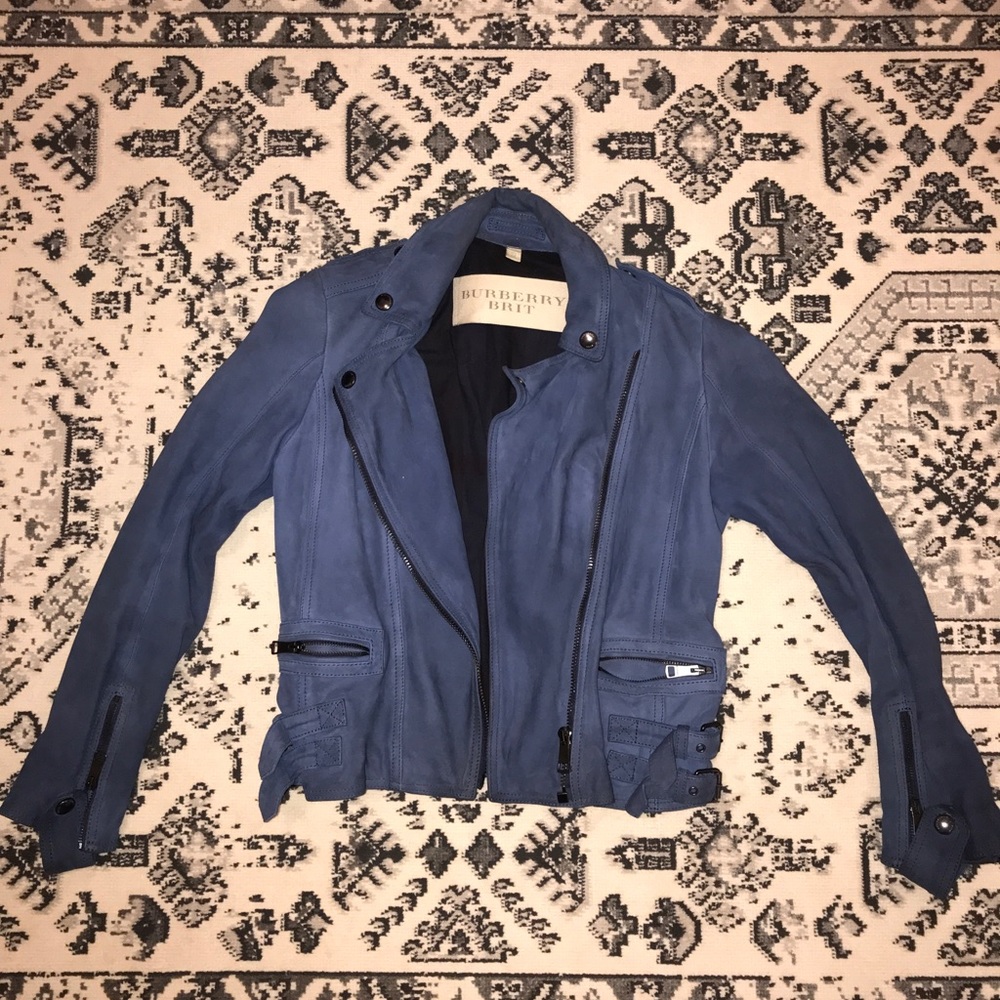 Burberry Brit lamb skin blue suede jacket